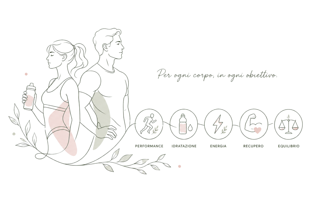 Illustrazione minimalista dedicata alla nutrizione nello sport e ai percorsi nutrizionali personalizzati della biologa nutrizionista a Torino.